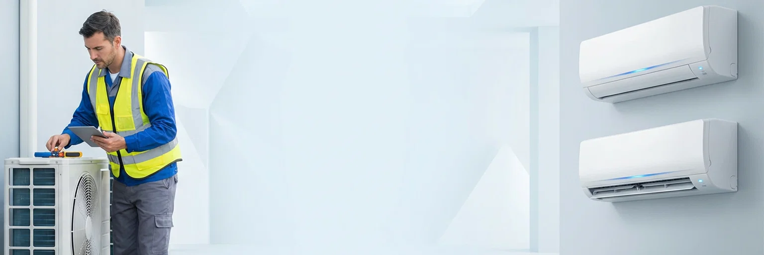 HVAC technician working at night