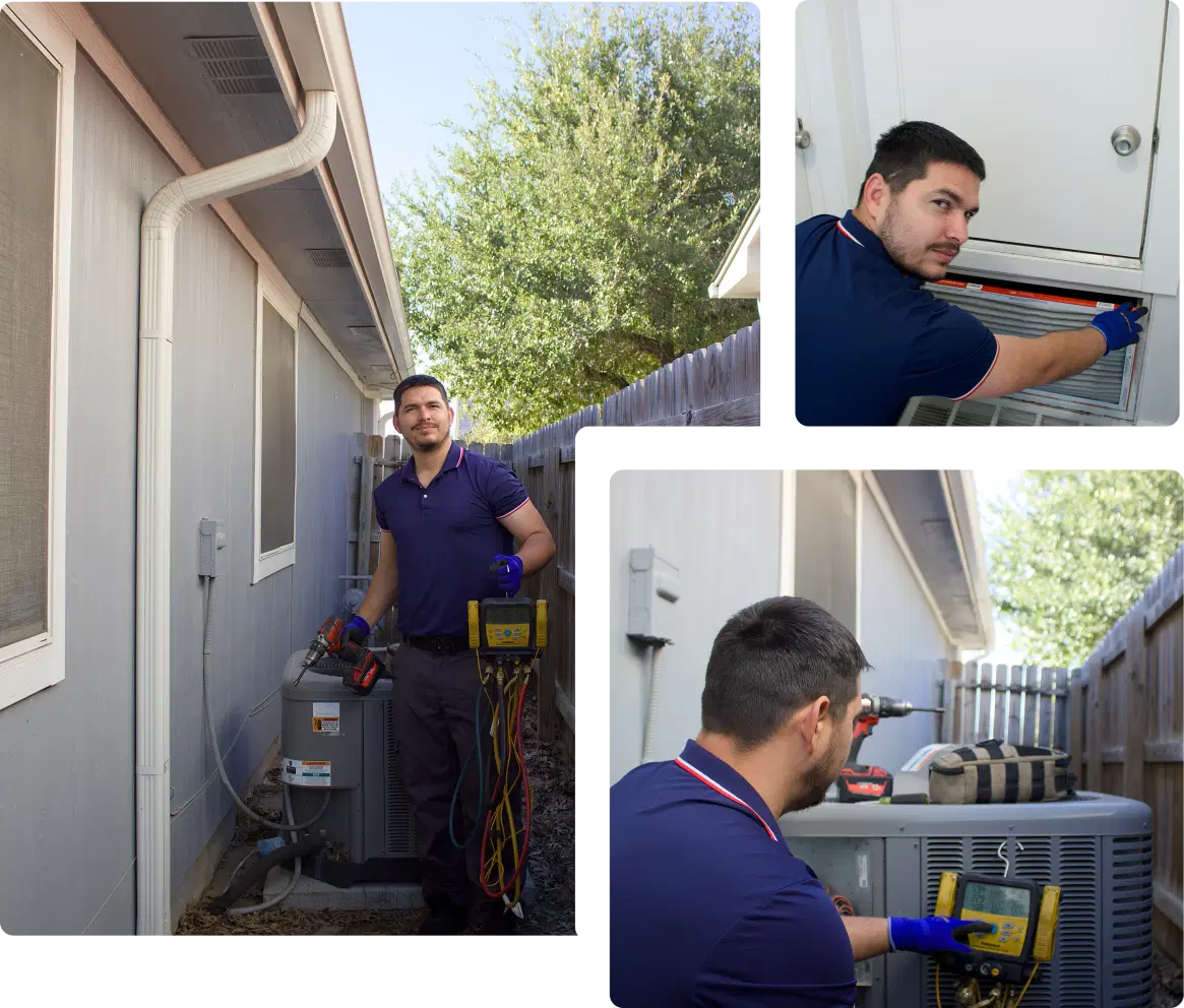 HVAC technicians working on an air conditioning unit